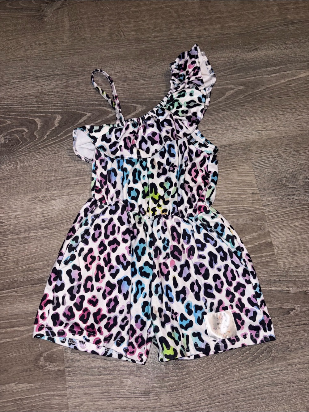 Girls' Multicolor Leopard One-Shoulder Romper